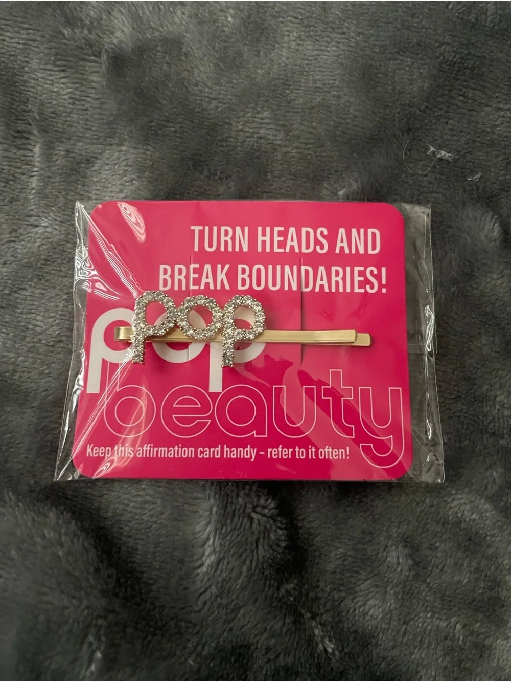 Gold Rhinestone 'pop' Hair Clip on Pink Card NEW!
